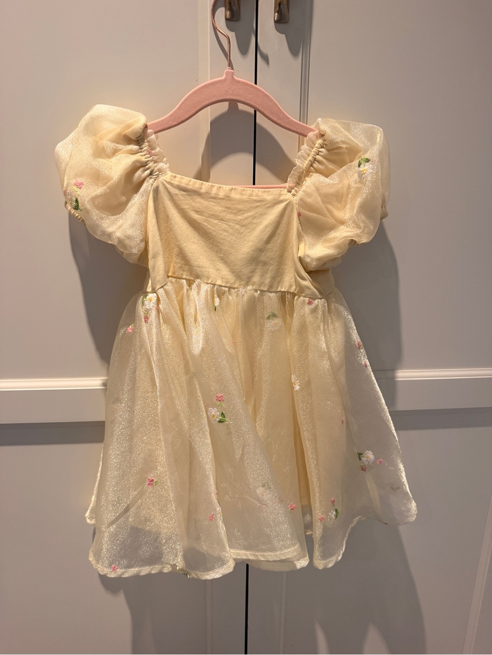 Girls Baby Yellow Puff-Sleeve Tulle Dress